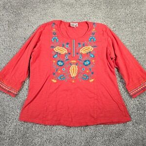 Parsley‎ & Sage Womens Coral Embroidered Tunic Top Size L Boho Folk Cottage